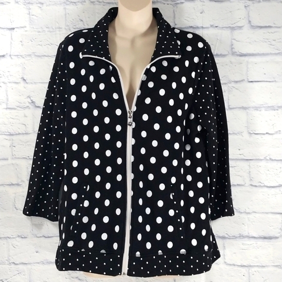 Onque Casual Polka Dot Lightweight Jacket Zip Front Sz L - Picture 1 of 5